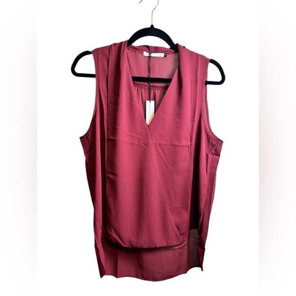 NWT Three Eighty Two Women’s Monroe Surplice Garnet/Maroon Sleeveless Top - M - Picture 3 of 5